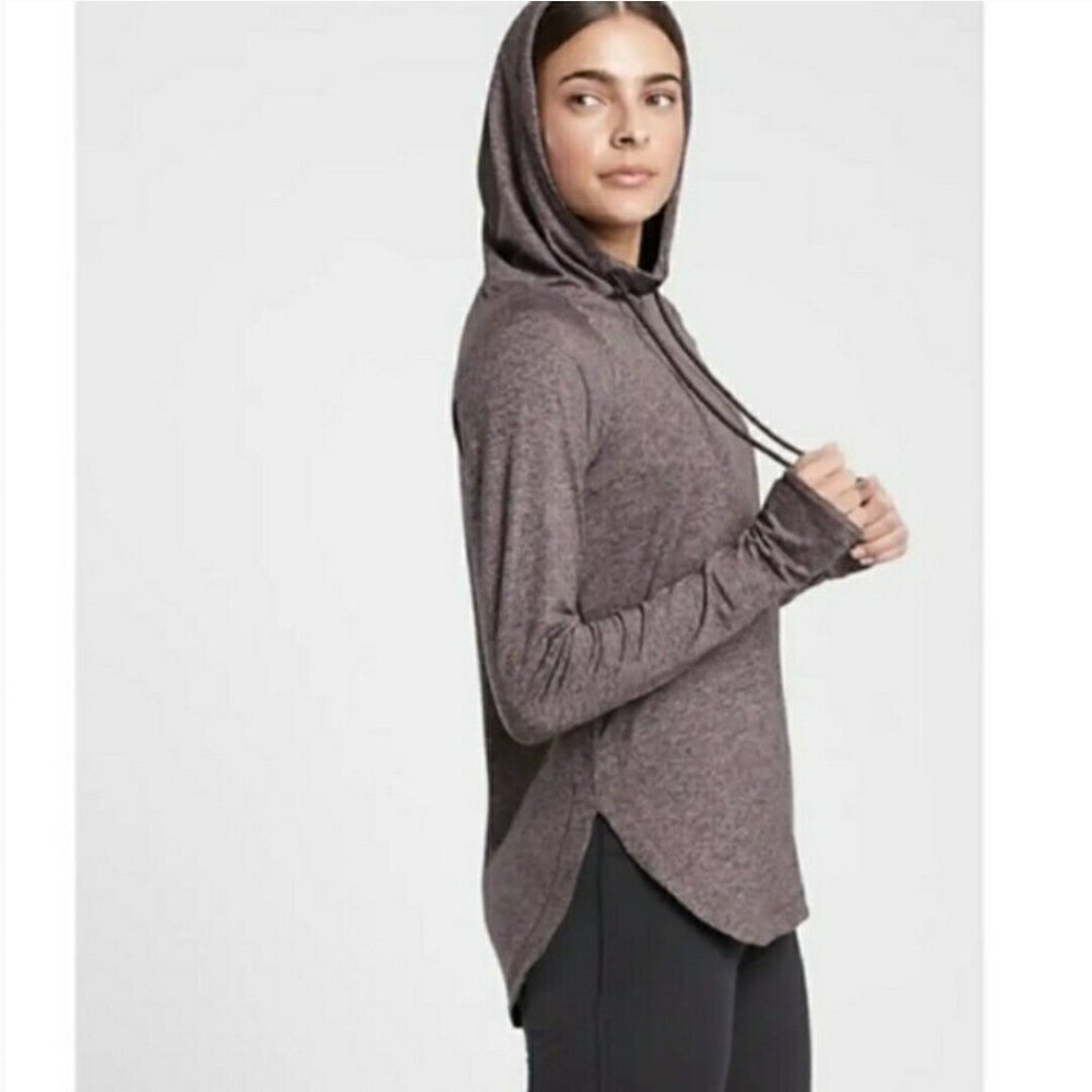 Athleta Uptempo Hoodie Sweatshirt Aubergine Heathered Purple NWT - Picture 3 of 14